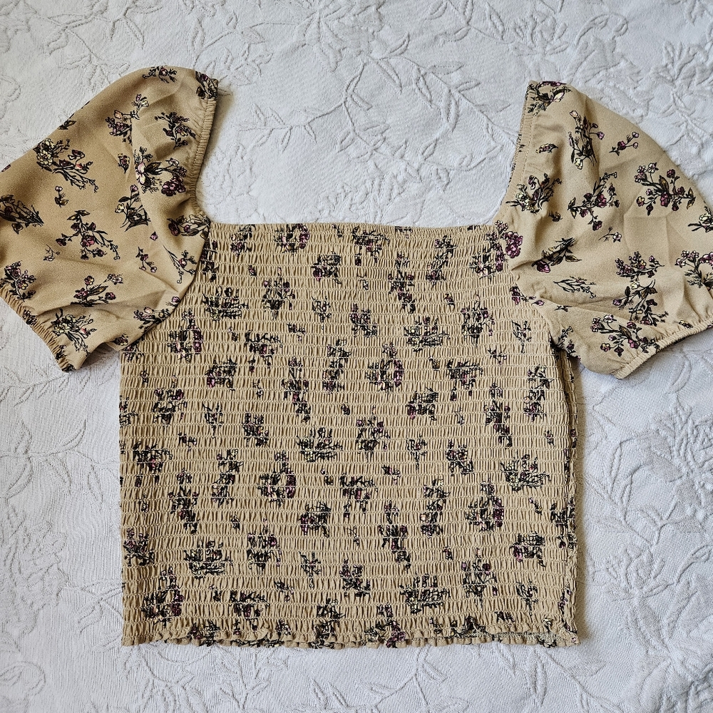 Floral Smocked Square Neck Top
